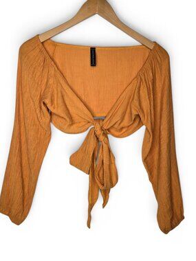 Amazing Lace Orange Tie Crop Top Womens Long Sleeve Crepe Lightweight Summer M